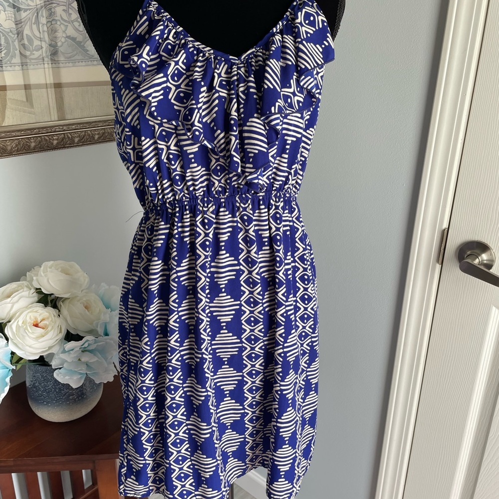 Everly Blue and White Halter Sundress